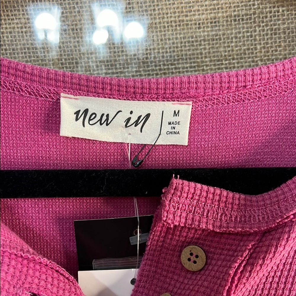 Boutique Pink Long Sleeve Henley Shirt - Picture 3 of 6